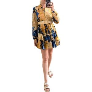 Sezane Farm Rio Hilma Long Sleeve Mini Shirt Dress Floral Mandacaru Multi